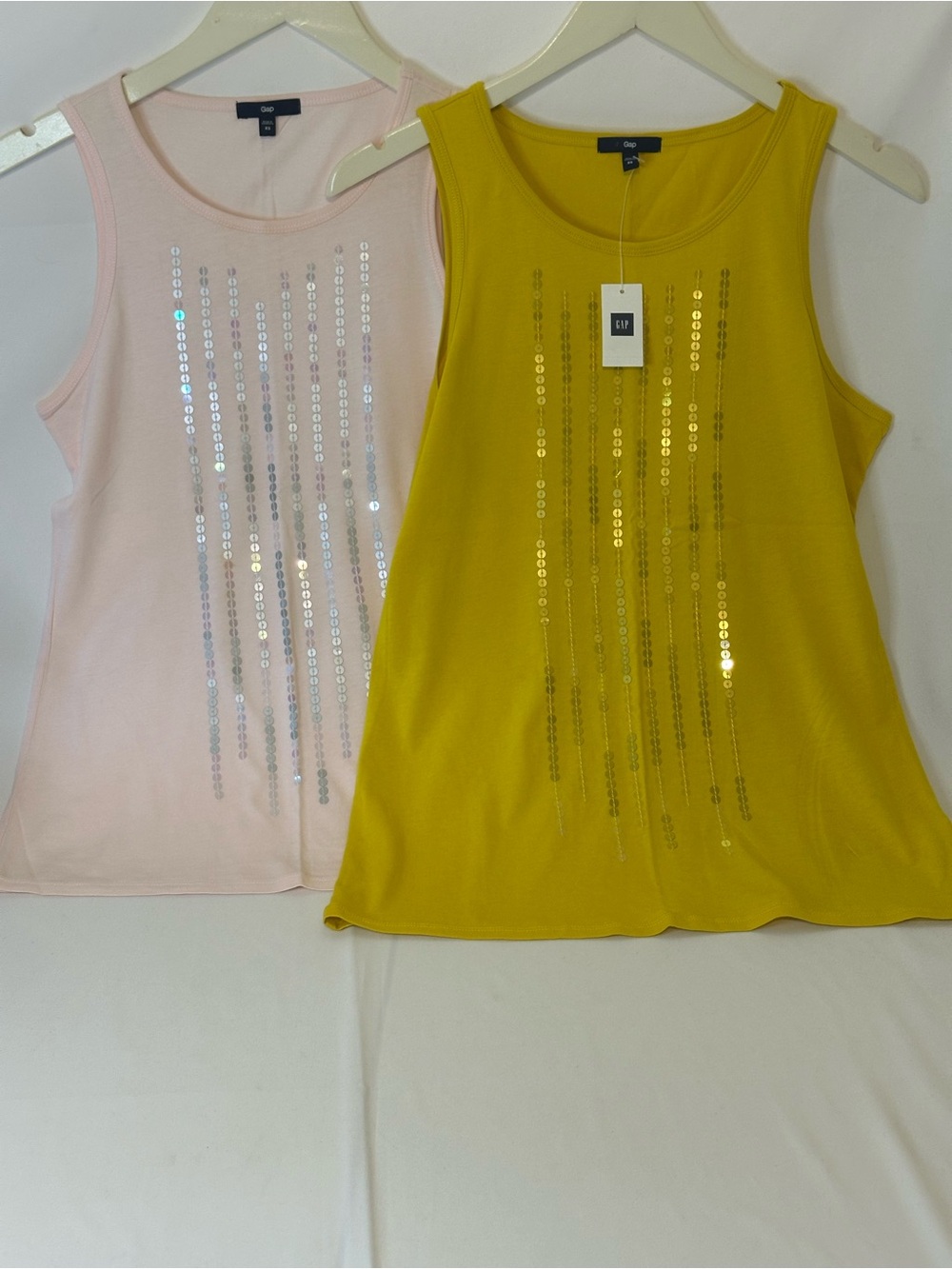 GAP Sequin Stripe Tank - Mustard Yellow & Pale Pink
